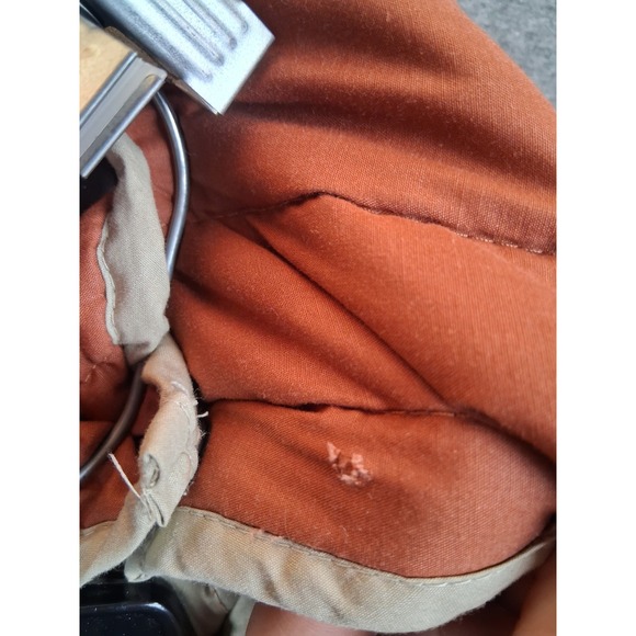 Vintage Womens Coat XL Cream Orange Quilted Puffer Hooded Long Duster Cottage - Picture 4 of 12